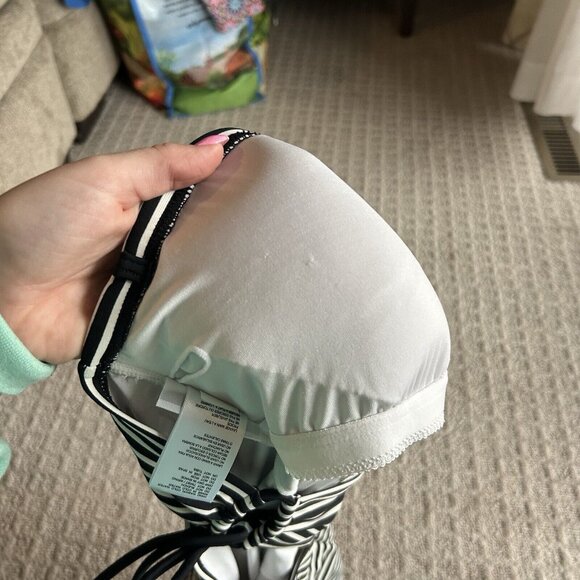 DKNY Striped Strapless Womens 10 Black White One Piece Swimsuit Bathing Suit - Picture 6 of 8